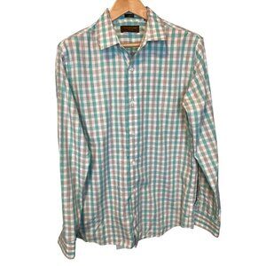 Fairlane and Sons Blue Checked Lightweight Button Down Mens Wrinkle Free Shirt